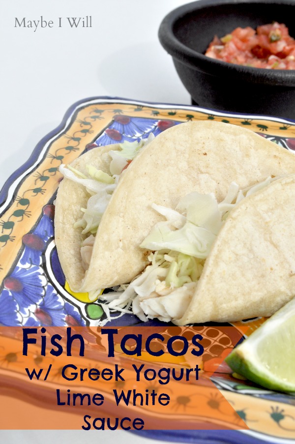 Delightfully Light & Healthy Fish Tacos! Made with Tilapia and a Greek Yogurt white sauce! Yummo!! {andiethueson.com} #fishtacos #healthydinner #easy #healthy