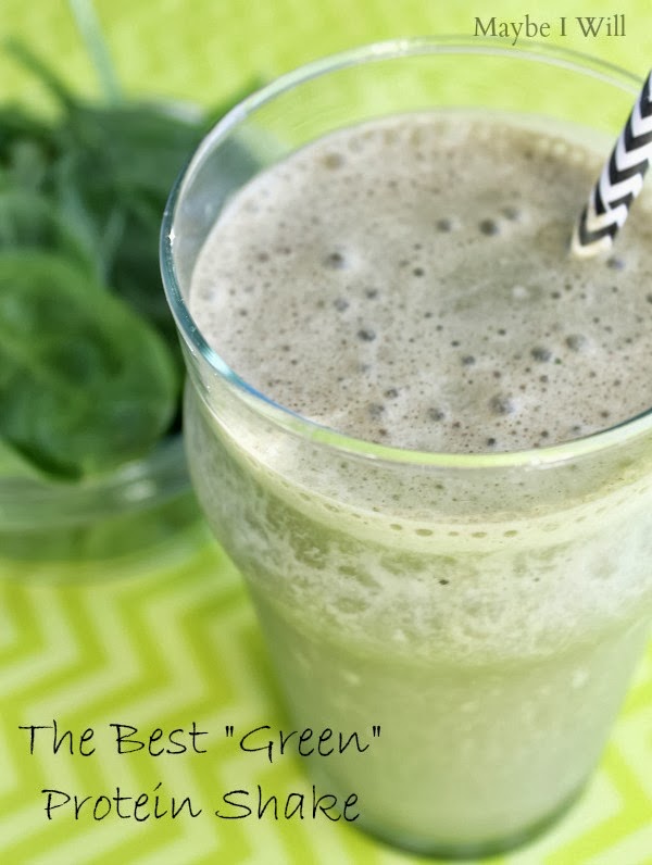 The Best "Green" Protein Shake --- This shake is AMAZING!! A great way to get more veggies into your life! #greenshake #proteinshakes {www.maybeiwil.com}