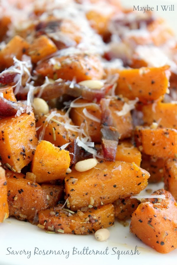 This variation of roasted butternut squash is so savory + delicious! With rosemary, bacon, pine nuts and parmesan cheese it's a clear winner! 