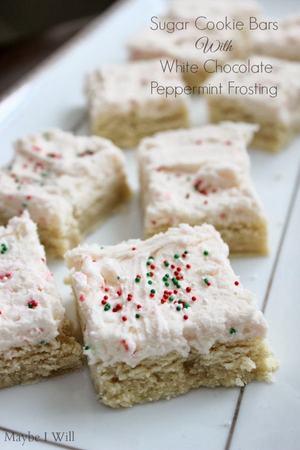 Sugar Cookie Bars with White Chocolate Peppermint Frosting