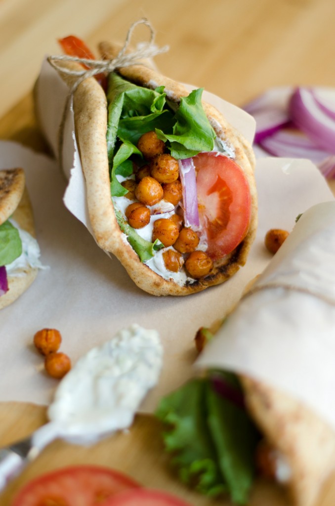 Photo of a roasted chick pea gyro