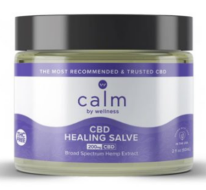 Bottle of Calm CBD healing salve perfect for sore muscles, is one of the many perfect fitness gifts for her! 