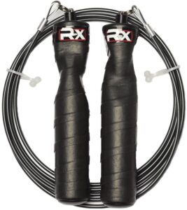 RX Smart gear jump rope in black, a great tool to throw in a suitcase when traveling. 