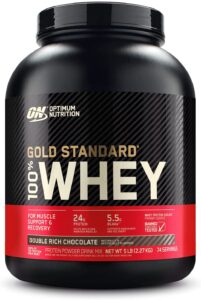 Optimum Nutrition Gold Standard Whey Protein Powder. Helps to build lean muscle after an intense workout. 