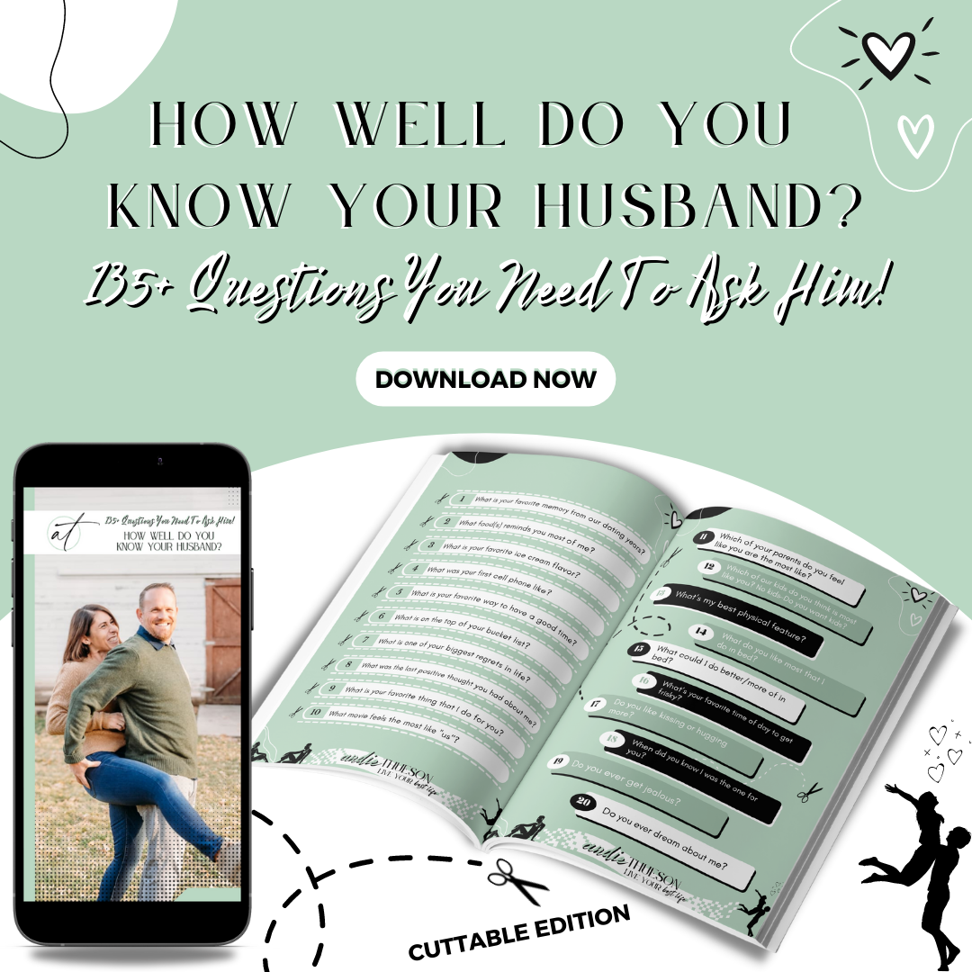 Image of free printable available How Well Do You Know Your Husband? 135+ Questions You Need To Ask Him! Just click the image and a pop-up will direct you on how to to get a FREE copy of the questions so you can easily cut them out. 