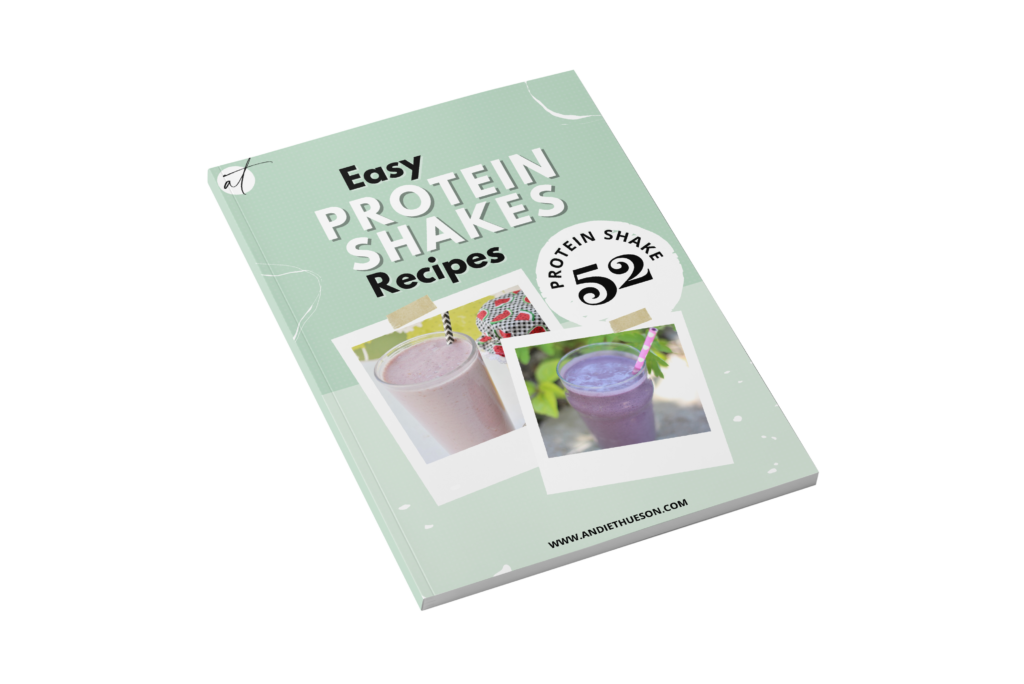 Image of Andie's Protein Shake Recipe Book filled with over 52+ delicious protein shake recipes. 