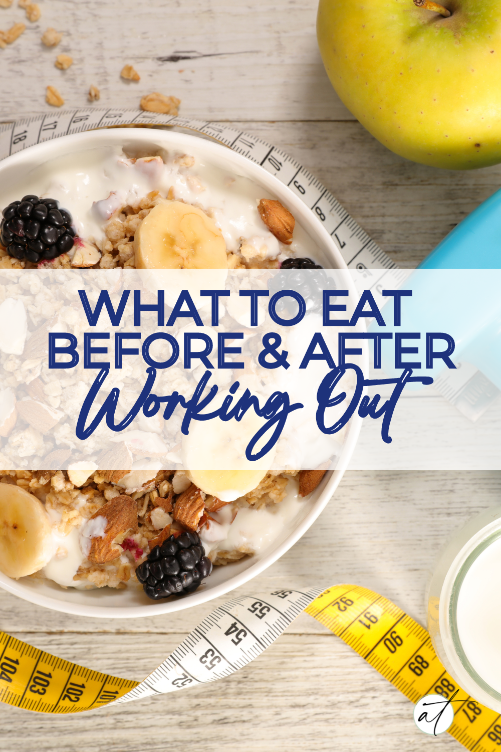 Photo of a delicious yogurt bowl with fruit, nuts, and granola. Know what to eat before and after a workout is so important . This blog post goes over all the details. 